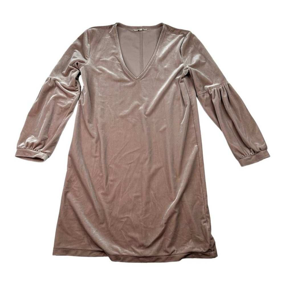 Madewell Balloon Sleeve‎ Velvet V-neck Dress sz XS Pink